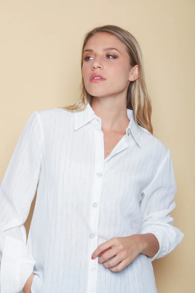 Camisa BANERY de Lino Raya Lurex Botones c/ Brillo GUK70186