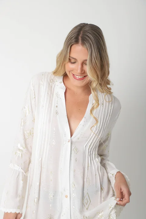 Vestido CINDERELA POPLIN ESTAMPADO  c/ recortes y volados GU4669