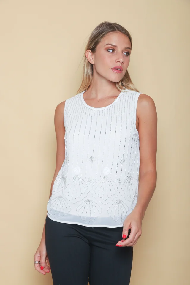 Musculosa LARA Gasa Forrada y Bordada c/Lentejuelas GUK70163