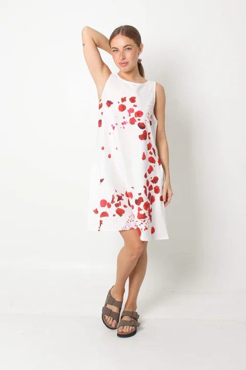 Vestido Menorca Petalos Rojos c/ Bolsillos GU249