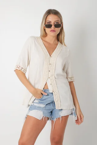 Blusa CARTER Lino c Guarda Crochet GU0528 - Vista 3