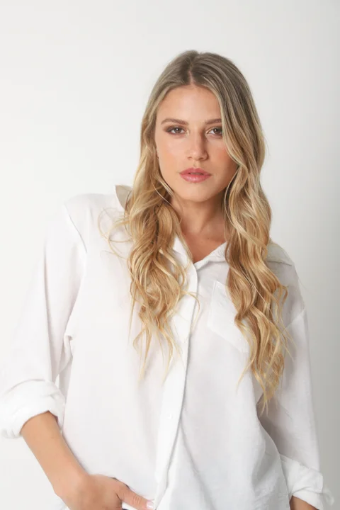 Camisa MARQUESA LARGA  de Lino con Fantasia y Bolsillo 