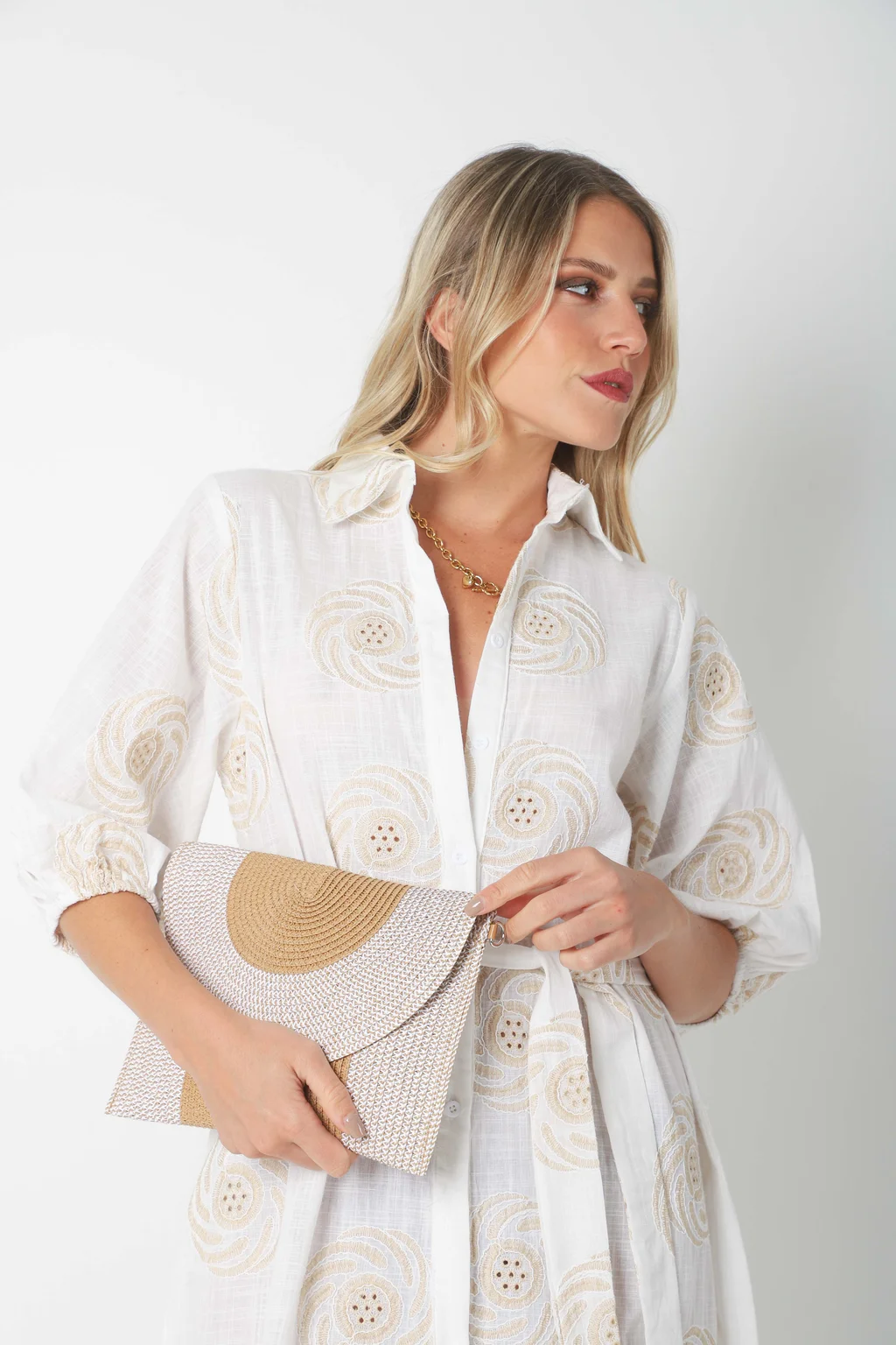 Vestido KOSAMUI Camisero de LINO Bordado GU250108