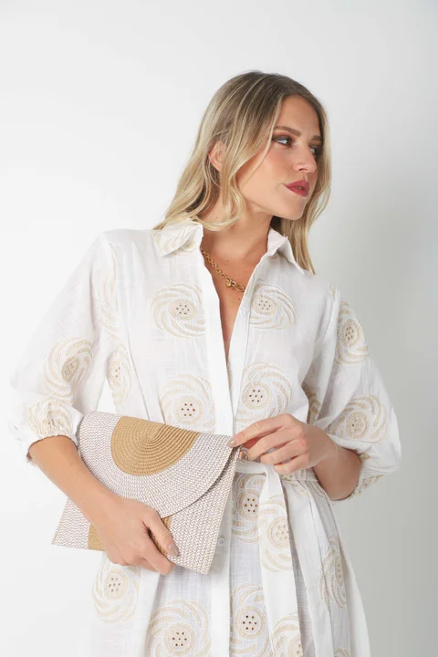 Vestido KOSAMUI Camisero de LINO Bordado GU250108