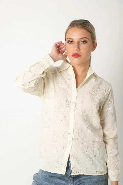 Camisa MISS Flores Bordadas y Lentejuelas GU5195