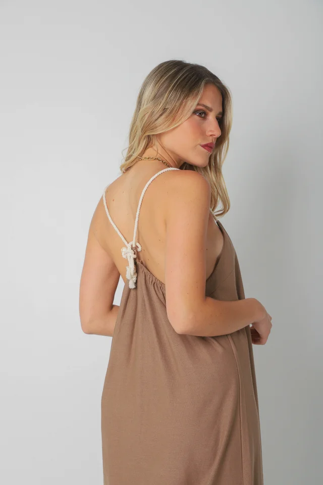 Vestido SARIS Lino Con Cordon y Tajo GU2524