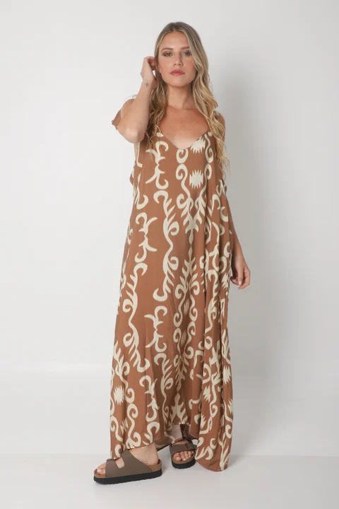 Vestido NISSI BULGARO AMPLIO de creppe c/ Tiras y Bolsillos