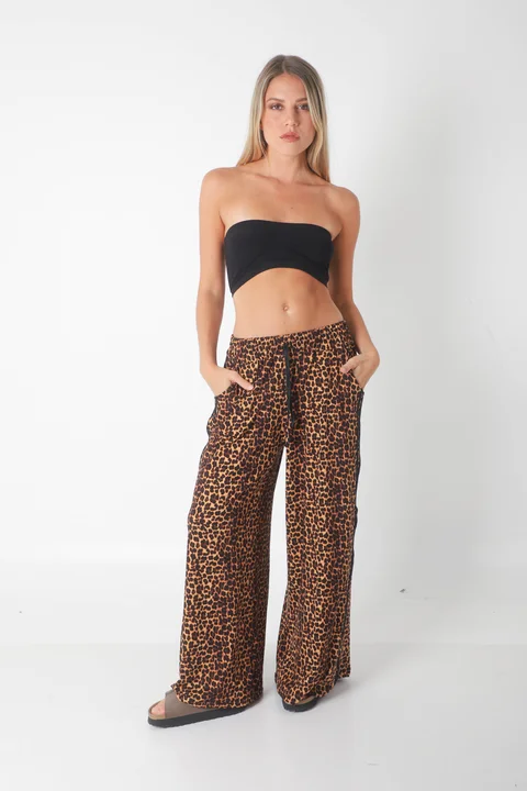 Pantalon Leopard Print Modal con Tiras