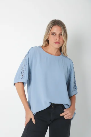 Blusa SERE Amplia Creppe c/ Puntilla en Hombros y Mangas GU0329 - Vista 2