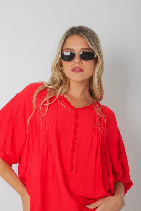 Blusa AMARE Lino c/ puntilla GU0334