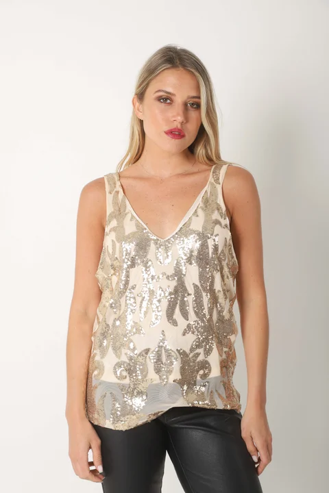  Musculosa ALICE Forrada c/ Lentejuelas Bordadas GU5152