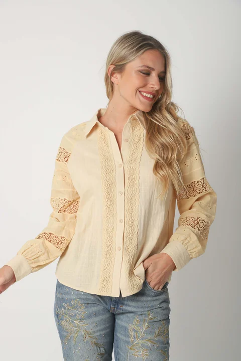 Camisa LAFINUR Lino y Broderie GUL70183