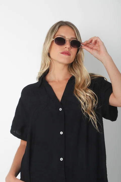  Vestido VANDALI Camisero de Lino c/ Hojas Bordadas GU2526