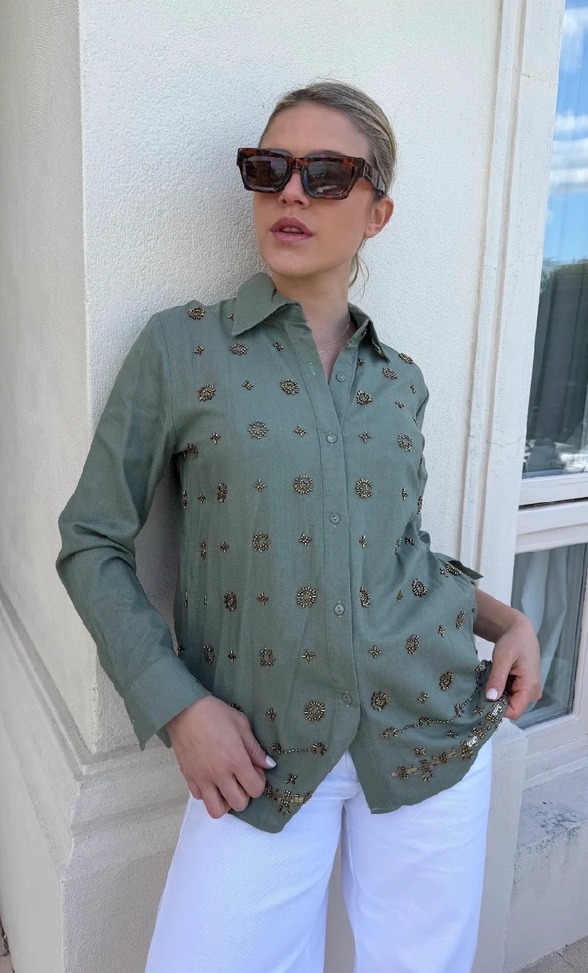 Camisa PUIGARI Lino Bordada GU70238