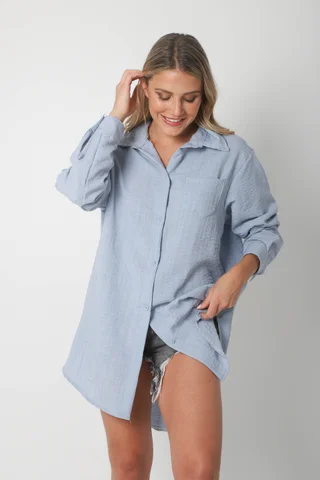 Camisa MARQUESA LARGA  de Lino con Fantasia y Bolsillo  - Vista 4