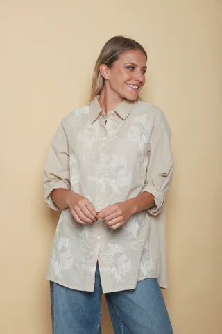 Camisa AKARI de LINO Bordada OVERSIZE GU41 - Vista 6