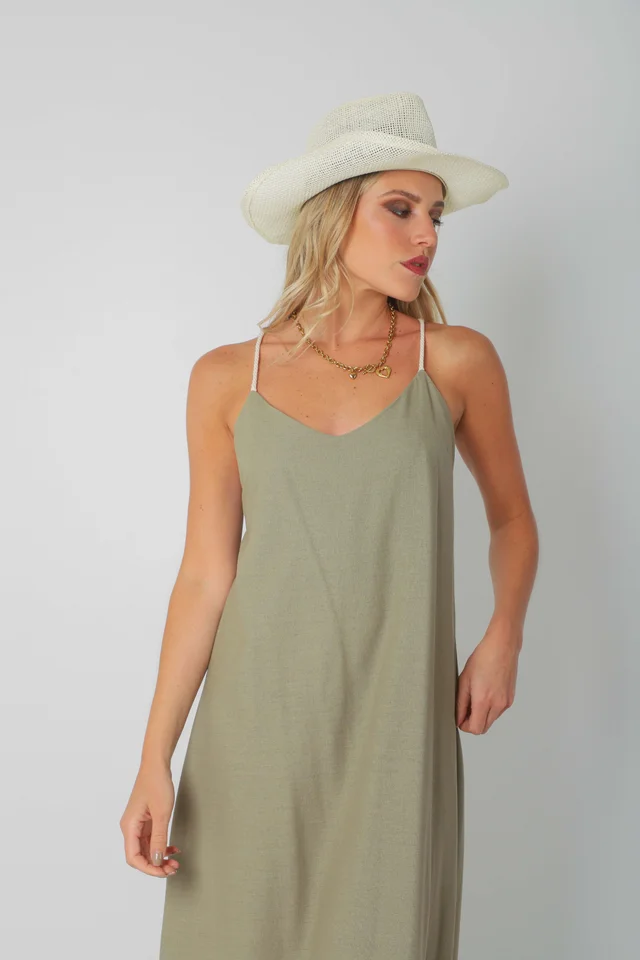 Vestido SARIS Lino Con Cordon y Tajo GU2524