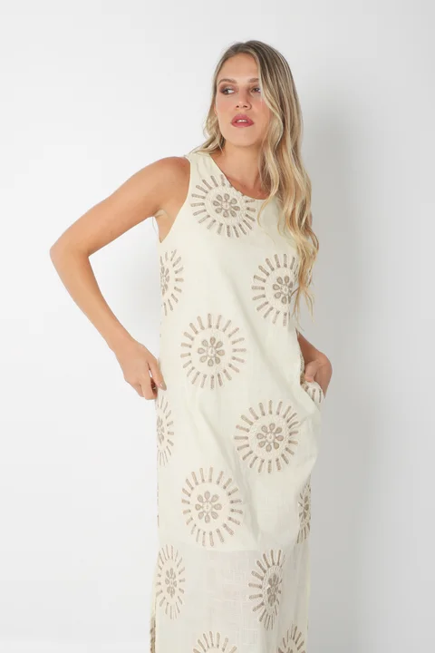 Vestido CIRUS Lino Bordado c/ Bolsillos GU250109