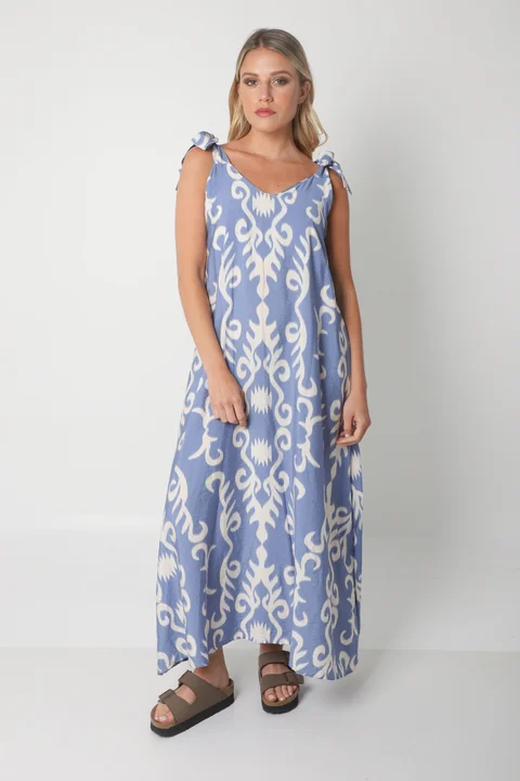 Vestido NISSI BULGARO AMPLIO de creppe c/ Tiras y Bolsillos