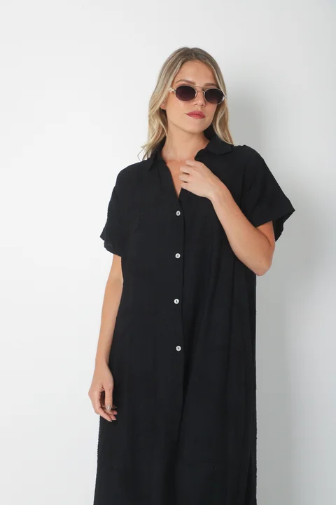  Vestido VANDALI Camisero de Lino c/ Hojas Bordadas GU2526