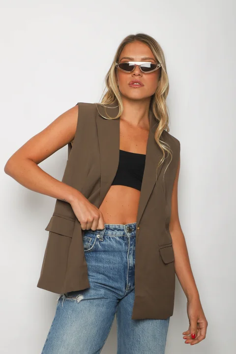 Chaleco LARGO ZEK Sastrero Forrado con Boton Brillo GUP33022