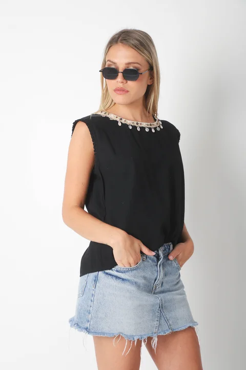 Músculosa KIER Lino c/aplique GUK70118