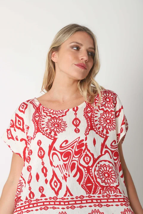 Blusa Lino Amplia Chenay Morroco c/ Strass  GU6130N