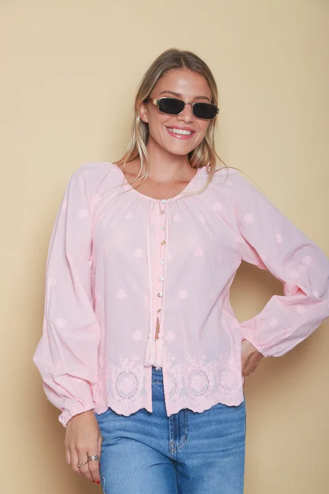 Blusa RONNEY Bordada Con Tiras GU70122