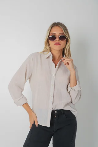 Camisa BANERY de Lino Raya Lurex Botones c/ Brillo GUK70186 - Vista 2