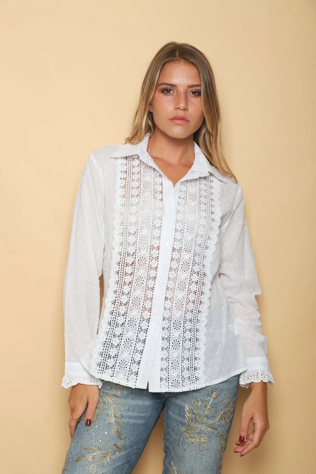 Camisa PLUMETI con Flores Caladas GUK4112