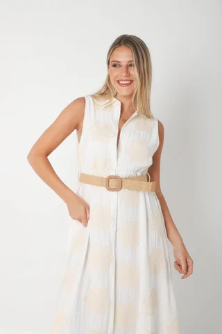 Vestido LOOK Camisero de LINO Bordado Con Cinto GU250114 - Vista 6