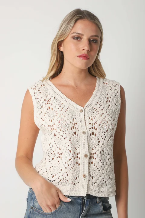 Chaleco Crochet ANAIS c/ mini lentejuelas GU3010
