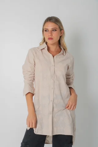 Camisa CANELA Larga de Broderie Flores Bordadas GU5205 - Vista 3