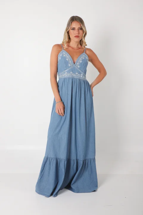 Vestido TAORMINA de Jean Cruzado c/ Bordado GU0559