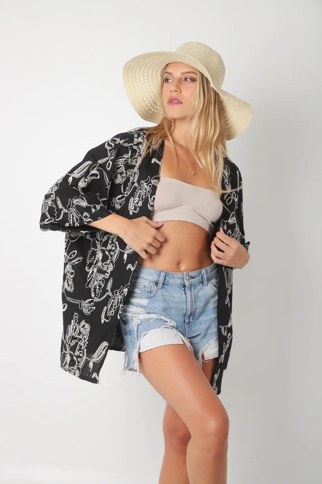Kimono RADISON de LINO BORDADO c/Lentejuelas GU5171