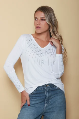 Remera ABIGAIL Escote V con Strass GU919309 - Vista 6