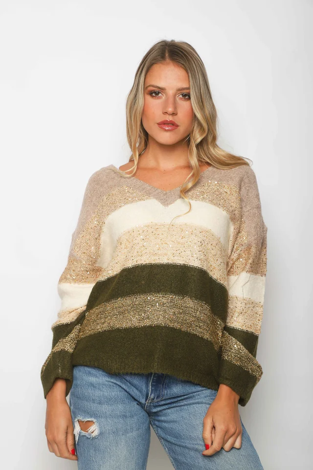 Sweater BELGIUM Rayado con Mini Lentejuelas GU88070