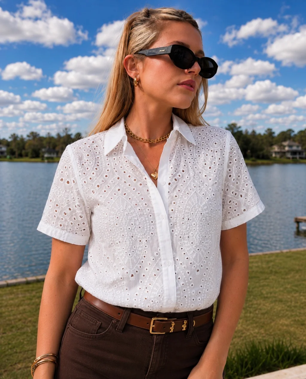 Camisa BLONDA Broderie Manga Corta GUK70107