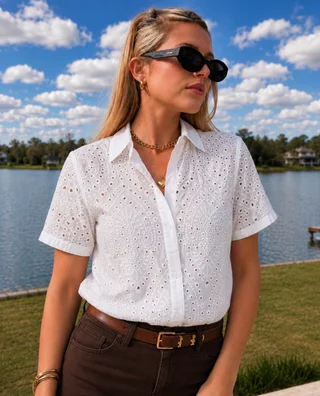 Camisa BLONDA Broderie Manga Corta GUK70107 - Vista 3