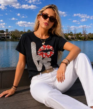 Remera LOVE PRINT c/strass GU7487 - Vista 6