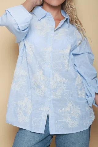 Camisa AKARI de LINO Bordada OVERSIZE GU41 - Vista 5