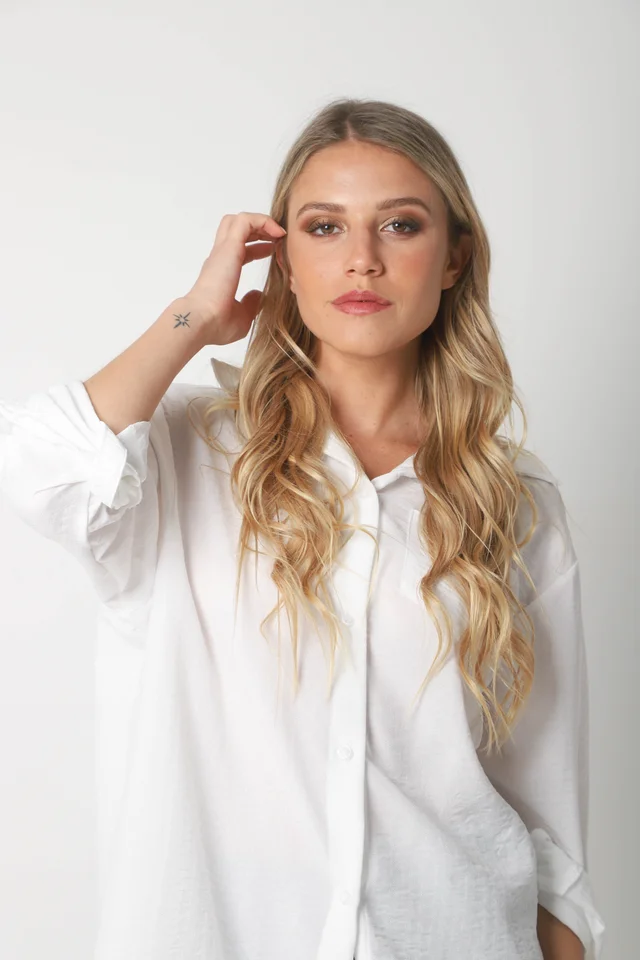 Camisa MARQUESA LARGA  de Lino con Fantasia y Bolsillo 