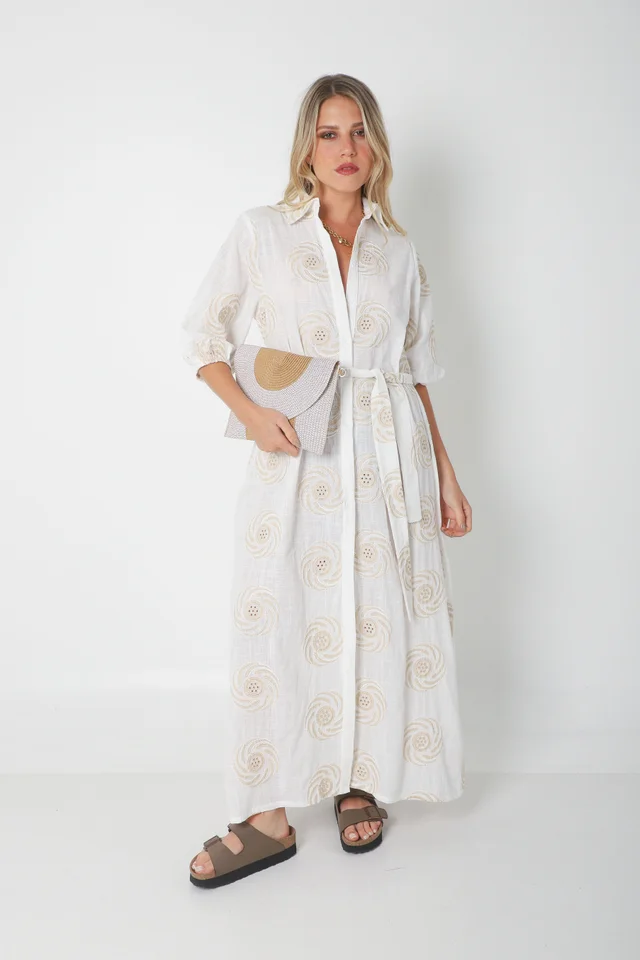 Vestido KOSAMUI Camisero de LINO Bordado GU250108