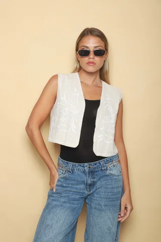 Chaleco GALERY Lino Bordado GUK70083 - Vista 2