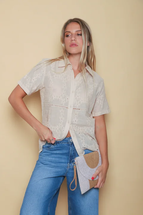 Camisa FLORIAN Broderie Manga Corta Flores Bordadas GU70106