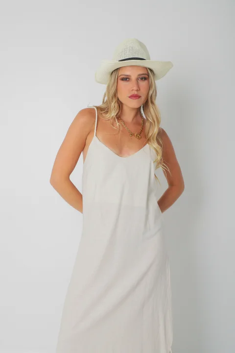 Vestido SARIS Lino Con Cordon y Tajo GU2524