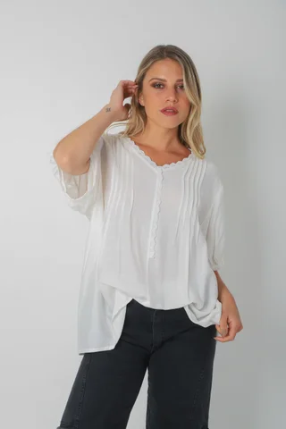Blusa AMARE Lino c/ puntilla GU0334 - Vista 1