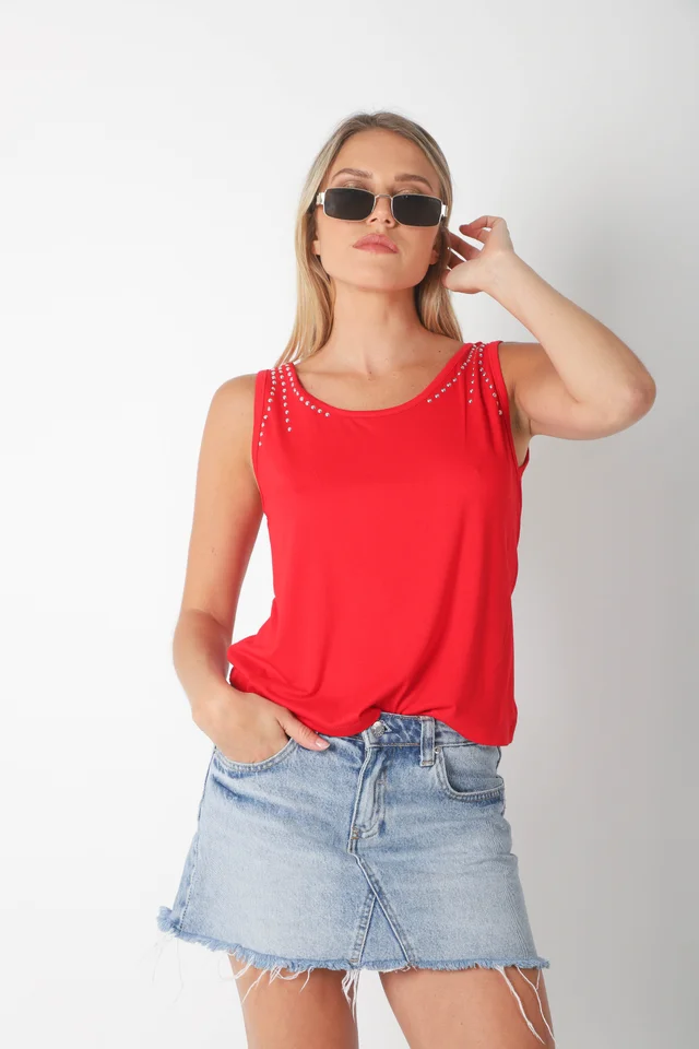 Musculosa  FIORE Creppe c/ Tachas