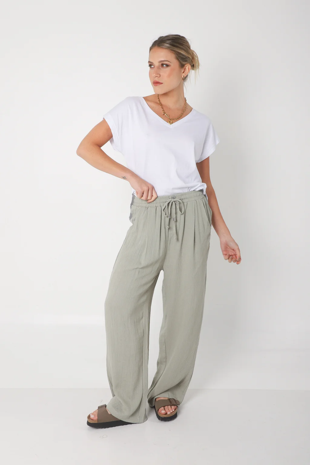 Pantalón MARE de Lino con  Tiras Bolsillos GU0332