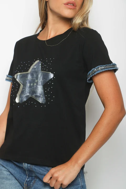 Remera AZZURA STAR C/ Relieve y Strass GU5117
